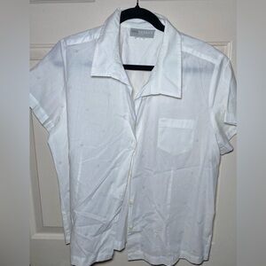 Women’s Sag Harbor Short Sleeve Button Shirt White Stars‎ Print L